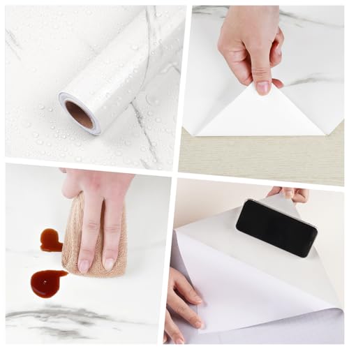 Vinilo adhesivo para muebles lavable efecto mármol blanco mate resistente para encimera cocina 6