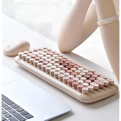MOFII Mini Wireless Keyboard Mouse Set Round Keycap Multi-Colour Cute Lovely for Girls 84 Key (Multicolor Green)
