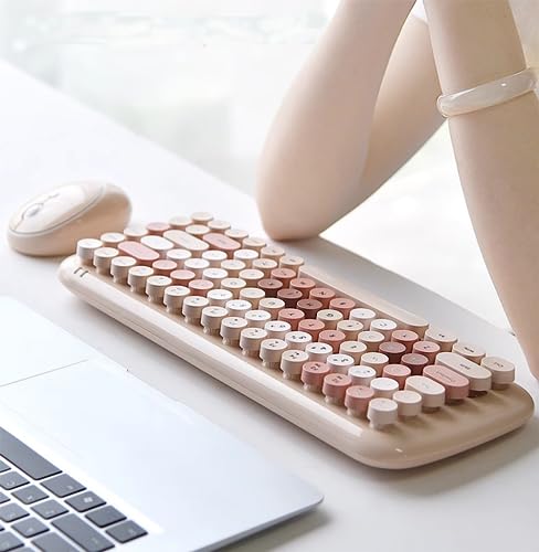 MOFII Mini Wireless Keyboard Mouse Set Round Keycap Multi-Colour Cute Lovely for Girls 84 Key (Multicolor Green)