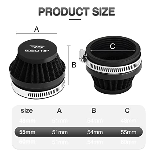 Image of 2PCS Motorcycle 55MM Air Intake Filter Universal Carburetor Air Filter Cleaner for Dirt Pit ATV SSR TTR Bike Breather Filter Fit for Many Different Carburetors (Black 55MM)