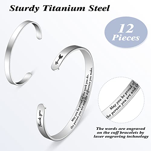 Fumete 12 Pcs Inspirational Bracelets for Women Thank You Gifts for Women Motivational Engraved Coworker Employee Bracelets3