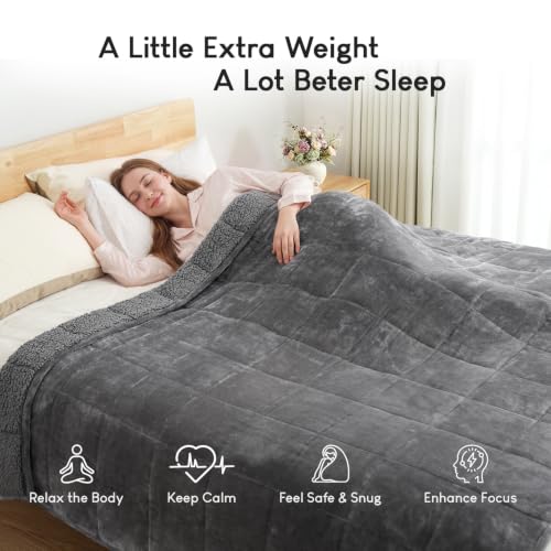 Image of Cottonblue Sherpa Fleece Weighted Blanket 15 lbs for Adult, Flannel Cozy Plush Bed Blankets, Fuzzy Sherpa Weighted Blankets Full Size, Minky Soft Blanket for Sofa Bed, 48 x 72 inches, Grey