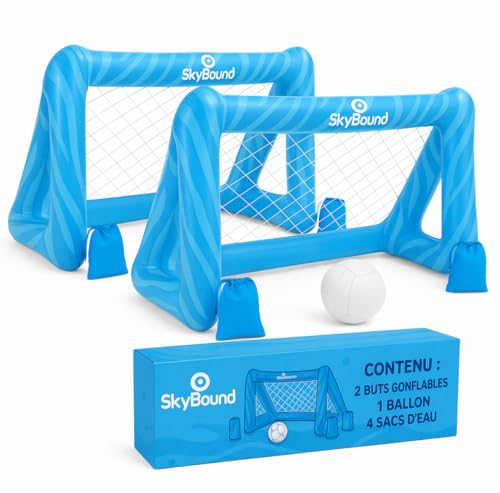 SkyBound Lot de 2 buts de piscine gonflables pour enfants avec ballon et sacs de poids pour piscine, jardin, plage ou parc | Football et jeux de plein air
