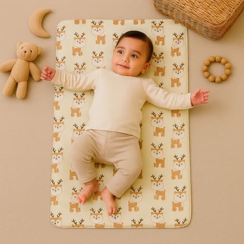 Image of Zikku Printed Polyurethane 40 TC Dry Sheets for Baby Medium Size Soft |Comfortable |Extra Absorbency|Fast Dry (100x70 cm, Yellow, Deer Print)