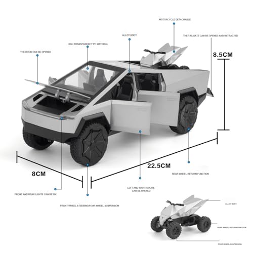 Image of DEOXY 1:32 Scale Tesla Cybertruck Model Collection Enthusiasts Toy Pull Back Pick-Up Truck with Sound and Light, Alloy Diecast Cyber-Truck Toys for Kids Gift (Not Including Mini Car - Silver)
