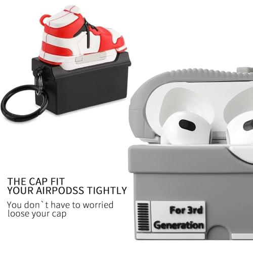 Image of [2Pack] Gedicht for Apple Airpods 3rd Generation Case Cover, Cute Cartoon Shoe Box Soft Silicone Protective Cases for AirPods 3 Case with Keychain for Women Men, Red+Light Gray