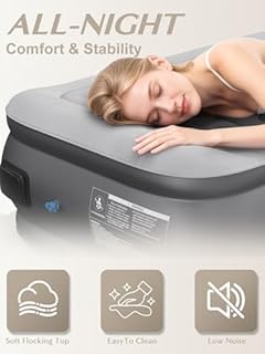 JUITOY Twin Air Mattress with Built in Pump, 18" Upgraded One-Touch Inflatable Airbed for Home, Camping Guests, Portable Blow Up Mattress, 440lbs Capacity