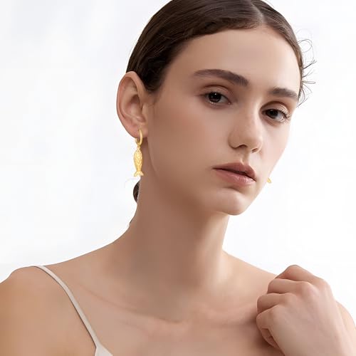 YUJIGold Fish Earrings for Women Fishbone Dangle Earring Huggie Hoops with Cute Charm Chic Ocean Jewelry4