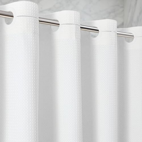 Zemyovia White Waterproof No Hooks Waffle Shower Curtain, 260GSM Heavy Duty Fabric, with 10 Durable Split Grommets, Luxury Hotel Spa Style for Bathroom, Machine Washable, 74 x 72 Standard Size by Zemyovia - Used condition - US$24.20