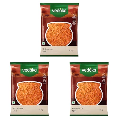 Image of Vedaka Popular Red Masoor Dal Split, 1kg (Pack of 3)