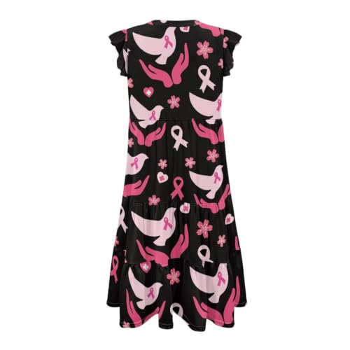Image of Women's Casual Ruffle Sleeve Dress V Neck Pullover Dress Flowy A-Line Pleated Lightweight Dress with Pockets