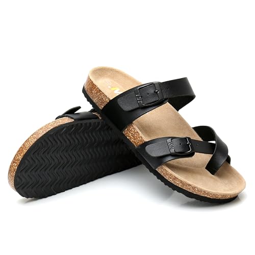 Image of WTW Men's Cork Footbed Sandals Slip on Beach Slide Slipper Shoes with Adjustable Metal Buckle Strap for Men Causal Style