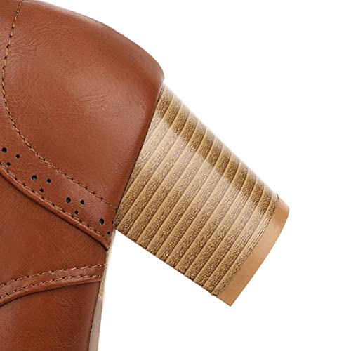 Women's Ankle Boots Lace Up Block Stacked Heels Round Toe Shoes Dress Booties3