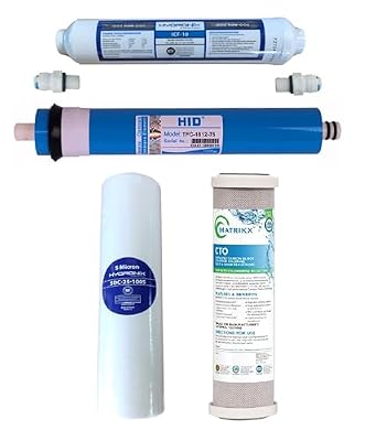 RO Water Filter Replacement Set with 75 GPD Membrane for 4 Stage System with Cloramine Reducing Filter