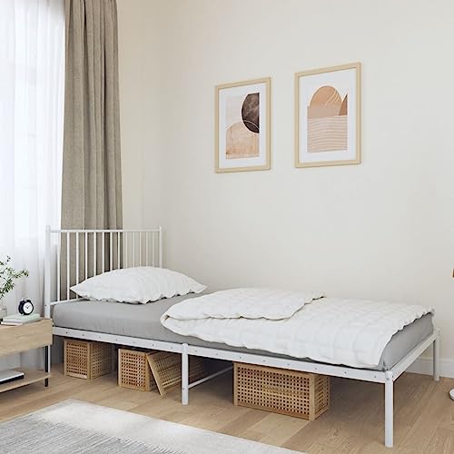 Rantry Estructura de Cama de Metal con cabecero Blanco 107x203 cm, Base Somier para Adultos, niños y Adolescentes, Fácil Montaje Tipo 4 Camas y somieres