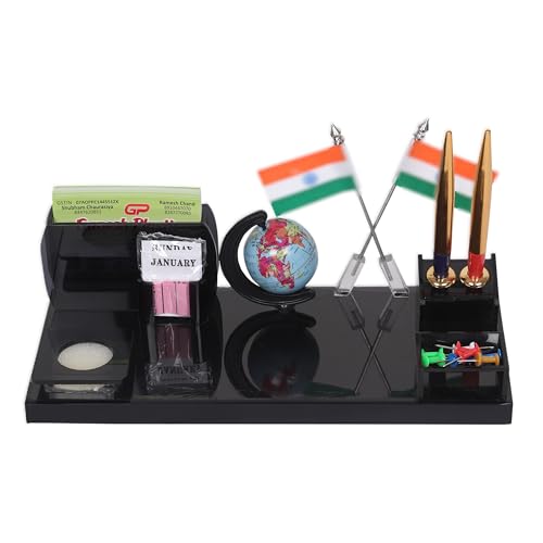 Image of DESKDOCK Acrylic Flag Pen Stand For Office Study Table(2 pen free) Stylish Multipurpose Desk Organizer With Globe Pen Pencil Holder