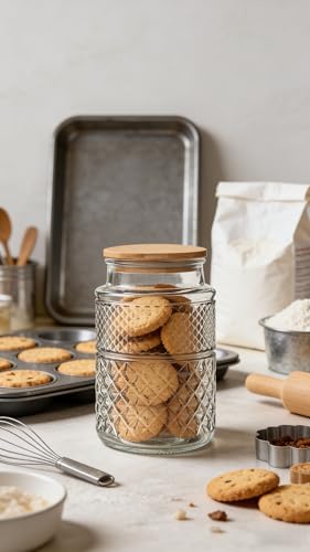 Prettidecor Glass Storage Jar with Bamboo Lid