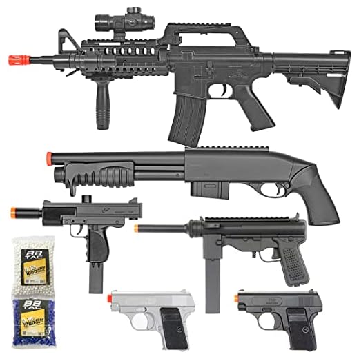 BBTac Airsoft Gun Package - Dark Ops - Collection of Airsoft Guns - Powerful Spring Rifle, Shotgun, Two SMG, Mini Pistols and BB Pellets, Great for Starter Pack Game Play