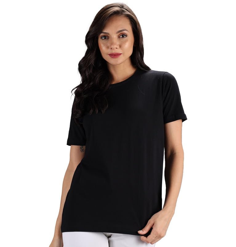 Image of Sleepynuts Women Boyfriend Plain Round Neck Half Sleeve T-Shirt