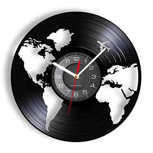Reloj de pared con diseño de mapa del mundo, diseño de mapa del mundo, para el hogar, sala de estar, oficina, decoración láser, álbum de música, reloj de regalo para viajeros