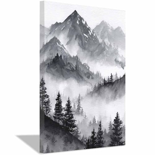Tableau cuisine et bureau déco moderne paysage montagne noir et blanc