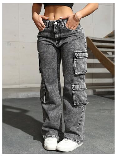 SOLY HUX Women's Cargo Jeans Y2k Straight Leg Casual Denim Pants with Pocket Streetwear2