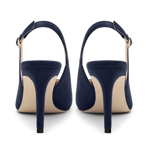 Women's Slingback Suede Pointed Toe Wedding Dress Buckle Comfort Stiletto High Heels Pumps Shoes 3.35 Inch4