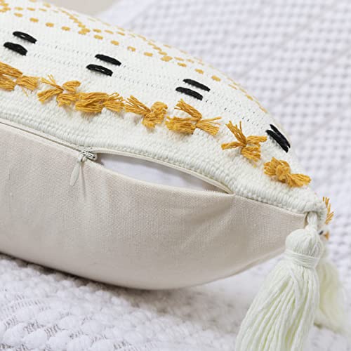 Panod Pack Of 2 Knitted Boho Throw Pillow Covers,Natural Cotton Hand-Woven Tufted Decorative Tassel Hug Lumbar Pillowcase For Couch Sofa Bedroom Living Room Farmhouse,12X20 Inch Black #TOP3