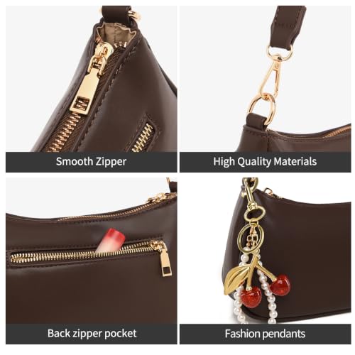 Image of Small Shoulder Bag for Women Mini Purse Retro Vegan Leather Hobo Purses Clutch Tote HandBags with Zipper Closure