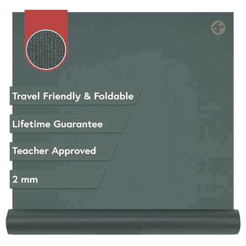 Manduka PRO Travel Yoga Mat 71' - 2mm | Foldable & Travel Friendly | Lifetime Durability | Teacher Approved | Hygienic Construction | 71 x 24 inches | Black Sage Mist