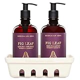 Beekman 1802 - Hand Care Caddy Set - Fig Leaf - Goat Milk-Based Hand Wash & Lotion Set for Dry Hands...