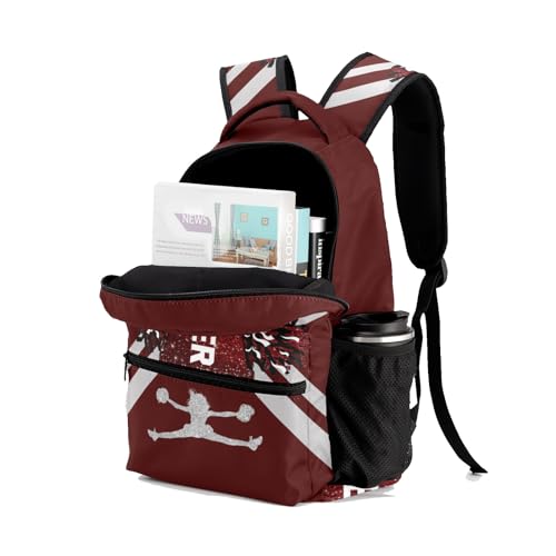 Cheer Maroon Cheerleader Print Personalized Backpack with Name Waterproof Bag for Holiday Birthday Gift for Travel, 12.2(L) x5.9(W) x16.5(H) inch4