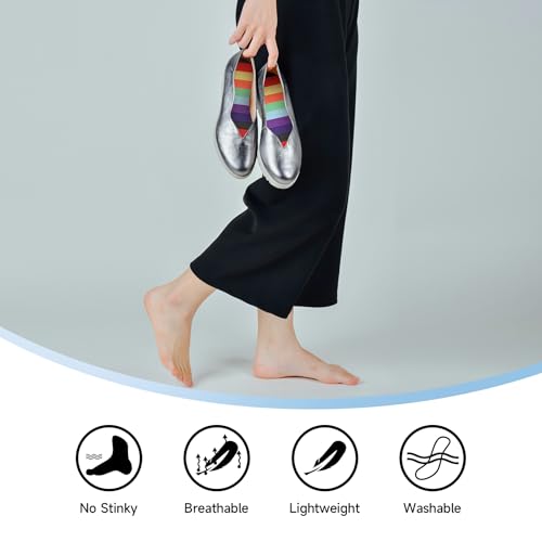 Image of No Show Socks for Women Inner Soles,Barefoot Sockless Non Slip Shoe Inserts,Anti-Odor,Washable,Rainbow Print,Size 6-9