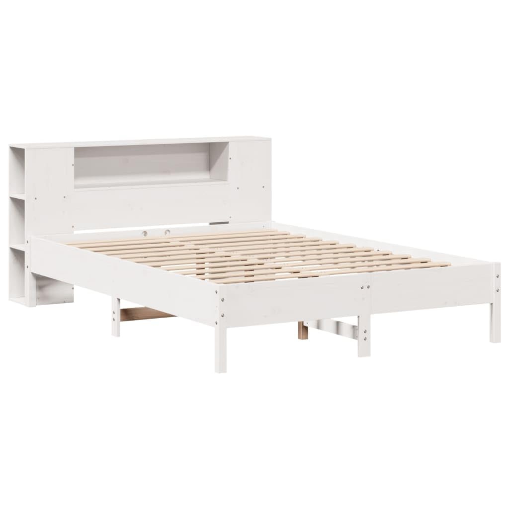 Homgoday Bett mit Regal ohne Matratze, Massivholz, weiß, 150 x 200 cm, mit Stauraum für Kinder, Jugendliche und Erwachsene, Weiß