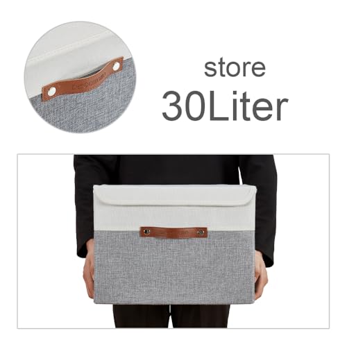 Image of DECOMOMO Foldable Storage Bin with Lids [3-Pack] Collapsible Sturdy Cationic Fabric Storage Basket Box Container W /Handles for Organizing Shelf Nursery Linen (Grey & White, 15 x 11 x 11 inch - 3 Pack)