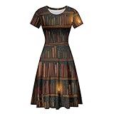 Belidome Elagant Women Dress Vintage Library Book Shelf Sundress Skrit Oversized Soft Lightweight for Athletic Casual Dance Club Night Out