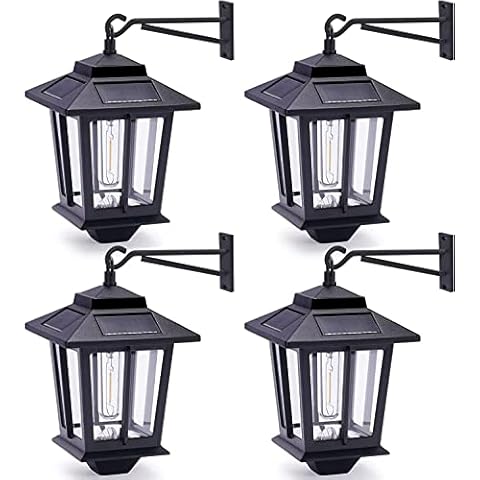 4 Pack Hanging Solar Lantern, Aluminum Outdoor Hanging Solar Lights with 4 Solar Panels, Dusk to Dawn Led Outdoor Solar Lanterns, Anti-Rust Waterproof Solar Wall Lanterns with Hooks, 3000K Warm White Cover