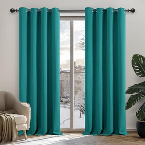 Deconovo Cortina para Habitación Opacas y Tértmica Aislante con Ojales para la Cocina 2 Piezas 140 x 260 cm Turquesa