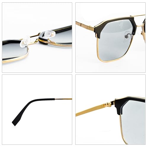 Image of Photochromic Square Sunglasses for Men, Metal Frame, UV Protection, Stylish Everyday Eyewear