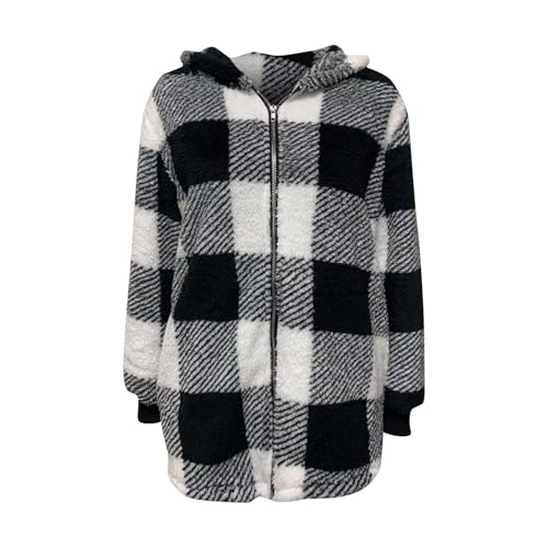Fleece Jacket Women Sherpa Lined Plaid Flannel Hooded Jacket Oversized Zip Up Jacket with Pockets Fall Warm Coat2