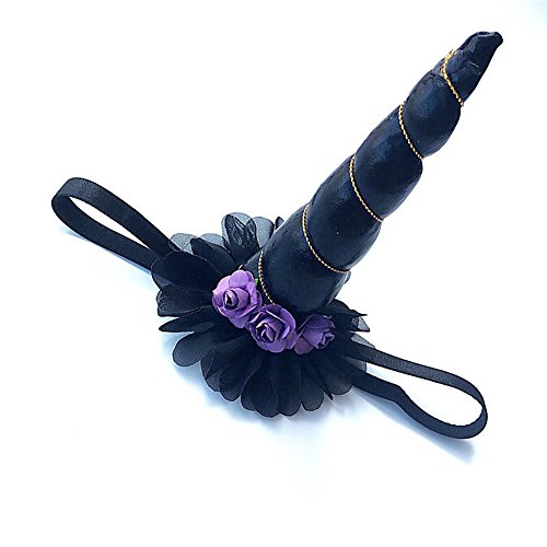 Festivous Wishel Unicorn Horn Glitter Headband Shiny Elastic Hairband for Kids and Adults (Black)