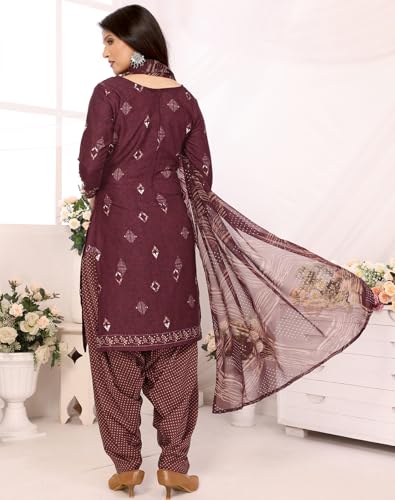 Image of Yashika Women's Crepe Printed Unstitched Dress Material & Unstitched Salwar Suit Material With Dupatta AZ-YS-P4-KUNDAN PURPLE