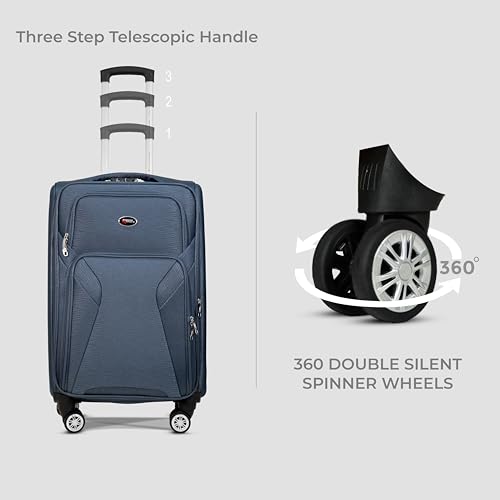 Image of Bite 3-Piece Softside Trolley Luggage Set | 5 Years Warranty | 360 Spinner Wheels, Telescopic Handle, Front Pockets, Twill Fabric, Travel Bag, 5 Years Warranty