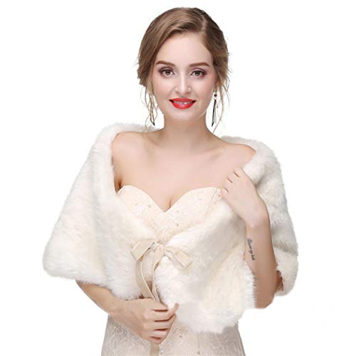 Tgirls Women's Wedding Faux Fur Shawl and Wrap with Ribbon Bridal Fur Stole Fur Scarf for Bride and Bridesmaids4