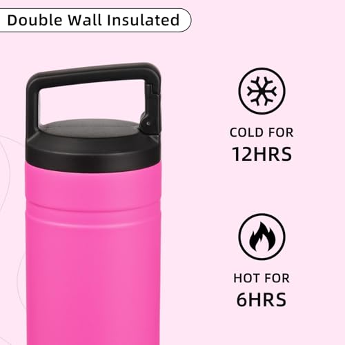 Image of BJPKPK 20 oz Insulated Travel Water Bottle, Coffee Tumbler Stainless Steel | Double Wall Vacuum, Leakproof, Thermal, Keeps Hot /Cold, Dishwasher Safe, Spill Proof, Wide Mouth, 2 Lids, Barbie Pink
