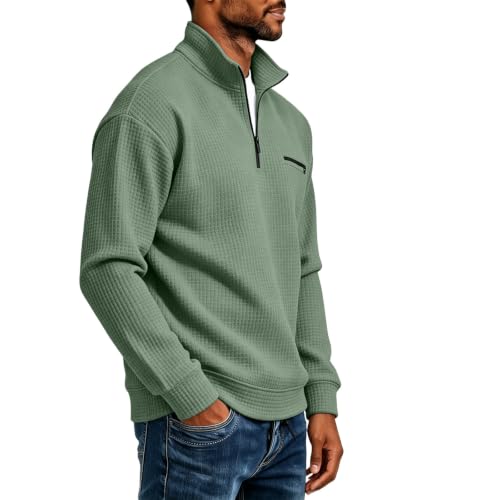 Men's Quarter Zip Sweatshirts Waffle Knit Long Sleeve Pullover Shirts - image 7