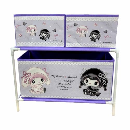 マイメロ クロミ 月夜のメロクロ 3ボックス付き 収納ケース 約H50×W52×D27cm 片付けボックス 収納 (マイメロディ♡クロミ)