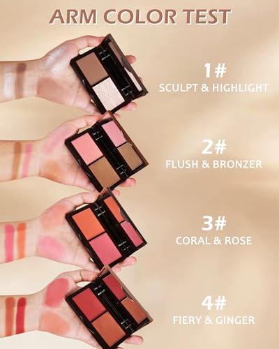 Face Bronzer Contour Blush Powder Palette-2 in 1 Cruelty-Free Buildable Facial Cheek Shimmer Blusher Contour Bronzing Pressed Powder,Blendable Makeup Palette,Valentine\'s Day Gift Set for Women Girl-02 - Thumbnail 5