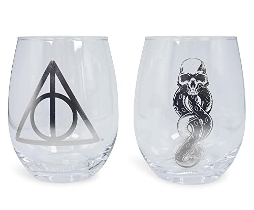 Silver Buffalo Harry Potter Icons 20-Ounce Stemless Wine Glasses, Set Of 2 | Drinking Cup Cocktail Glasses For Home Barware Set, Kitchen Decor | Wizarding World Gifts And Collectibles #TOP11
