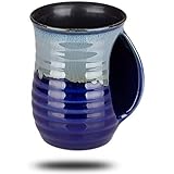 Hand Warmer Coffee Mug Handmade Pottery (UPGRADED) - 16 Ounce Large Handwarmer Ceramic Mugs for Mom with Contoured Pocket, Keep Your Fingers Warmth, Right Handed